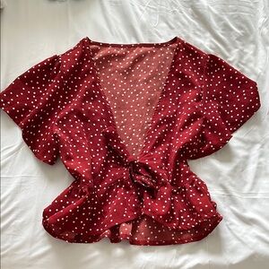 Free People Red Wrap Blouse with Tie Front